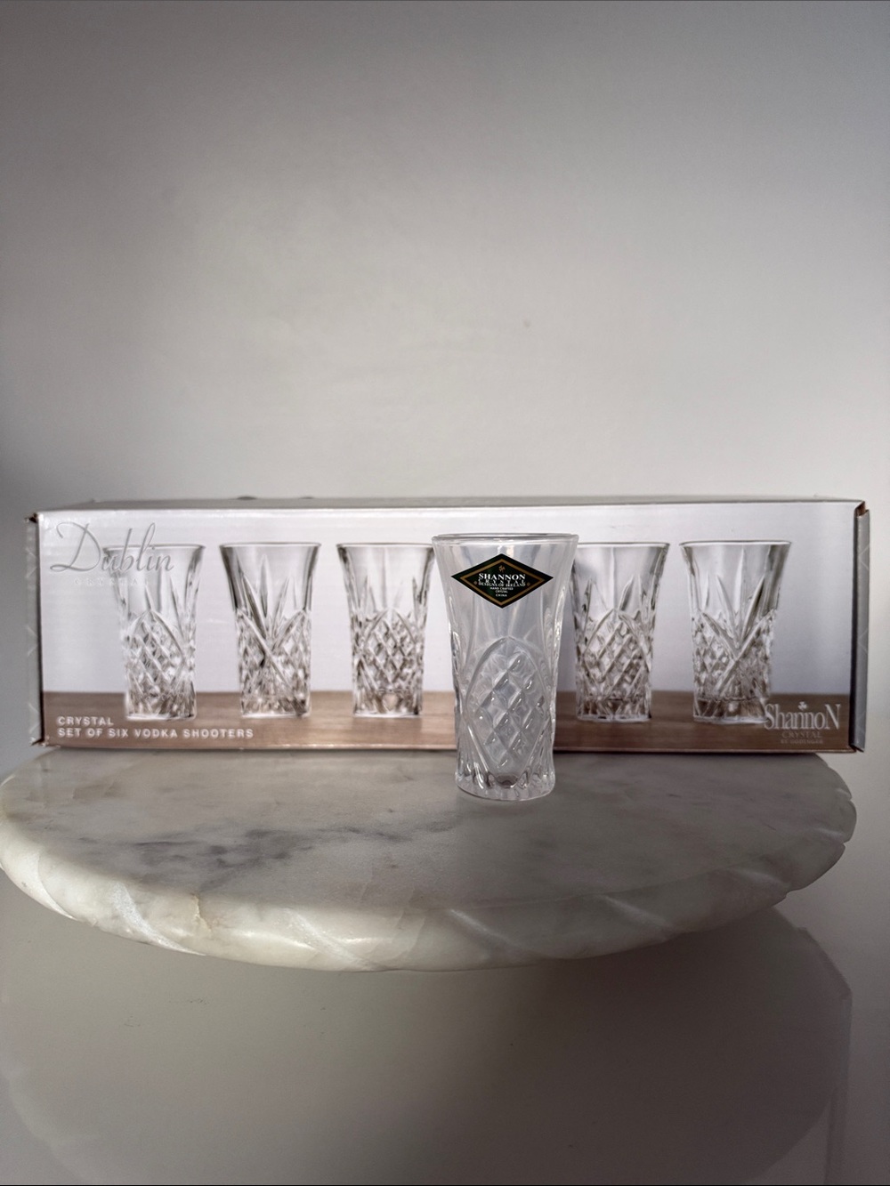NIB Godinger Dublin Crystal Set of Six Vodka Shooters